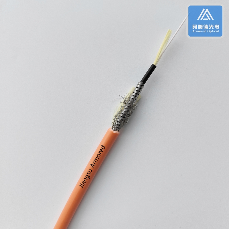 Simplex SM Armored Fiber Cable Orange LSZH 6.5mm  Micro Armored Cable FTTH Rodent Resistant