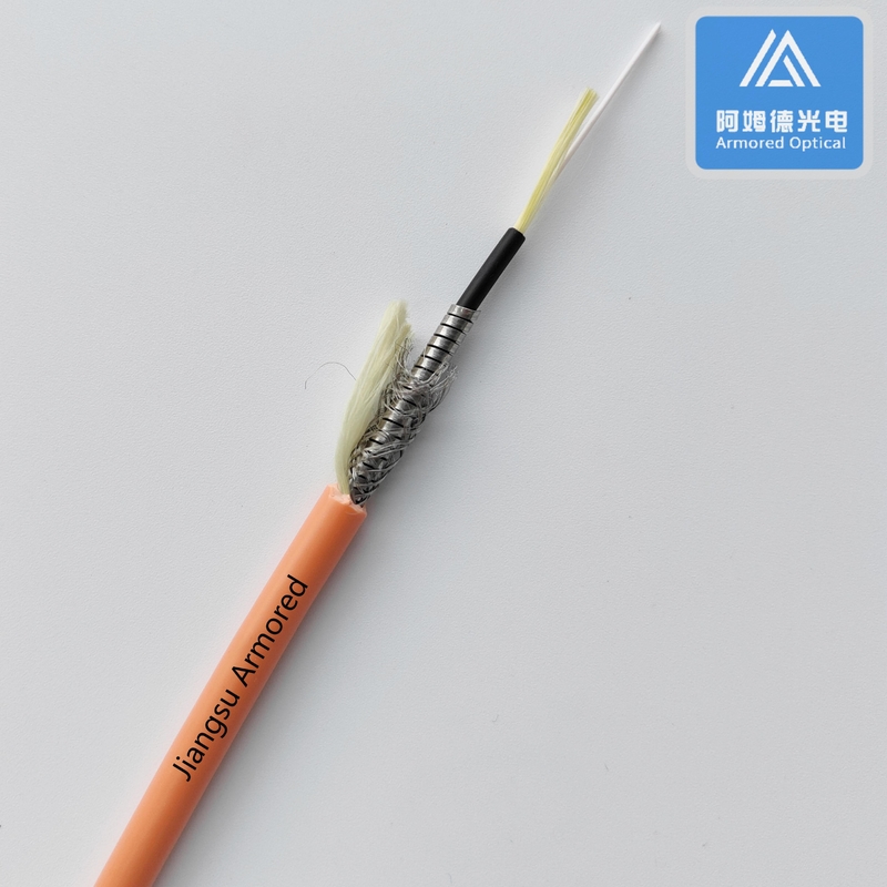 Simplex SM Armored Fiber Cable Orange LSZH 6.5mm  Micro Armored Cable FTTH Rodent Resistant